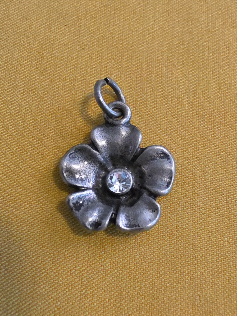 Pewter or Zinc Alloy Charm Pendant with Clear Crystal Center Stone (Unmarked)